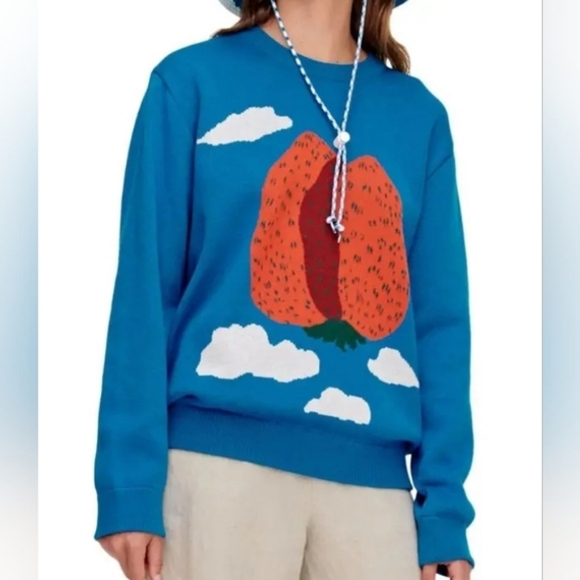Marimekko Never Worn Pilvinen Strawberry Mountains Cloud Blue Sweater Small - Picture 2 of 4